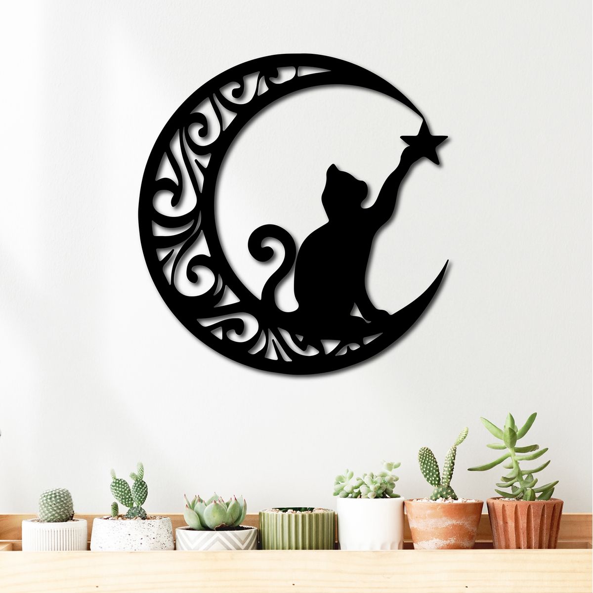 ELAB PROPIA - Cuadro Decorativo Gato y Estrella 40cm - Madera Fun Republic