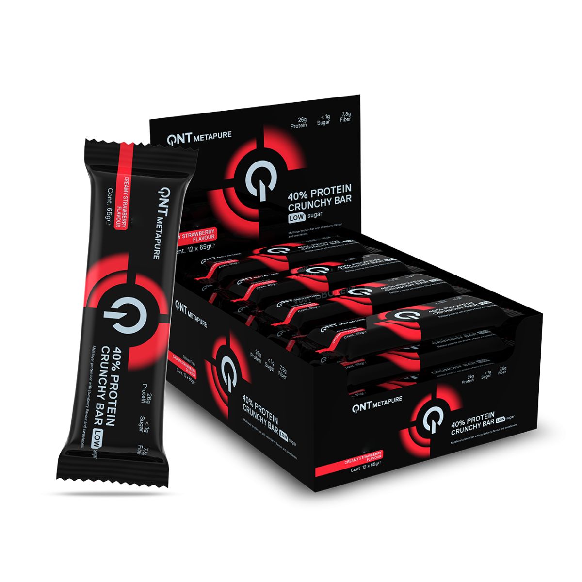 QNT - Caja x 12 Barras de Proteina Crunchy Bar 65gr Frutilla QNT