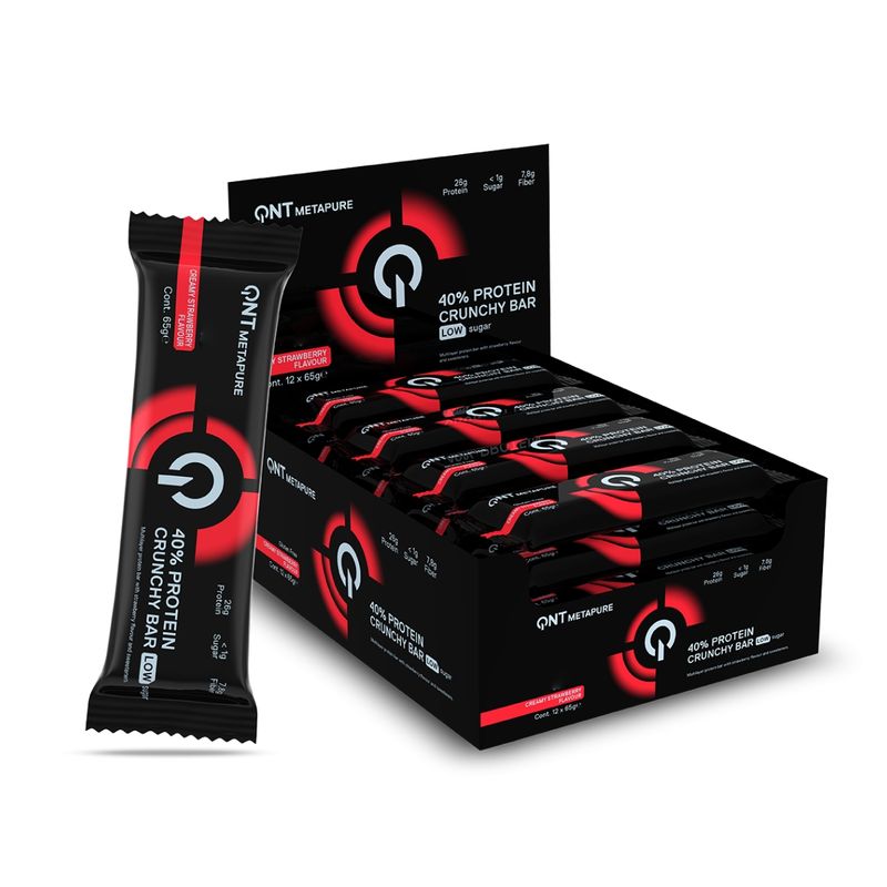 QNT - Caja de 12 Barras de Proteína Crunchy Bar 12x65 grs Frutilla