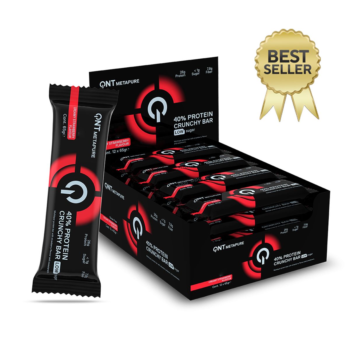 QNT - Caja x 12 Barras de Proteina Crunchy Bar 65gr Frutilla QNT