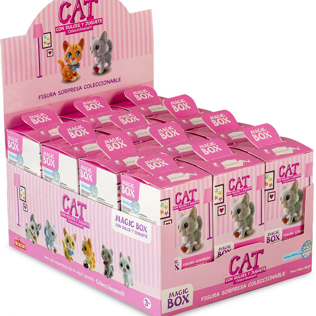 FUN FACTORY - Pack 12 Gatitos y Dulce - Juguete Sorpresa Cumpleaños FUN FACTORY