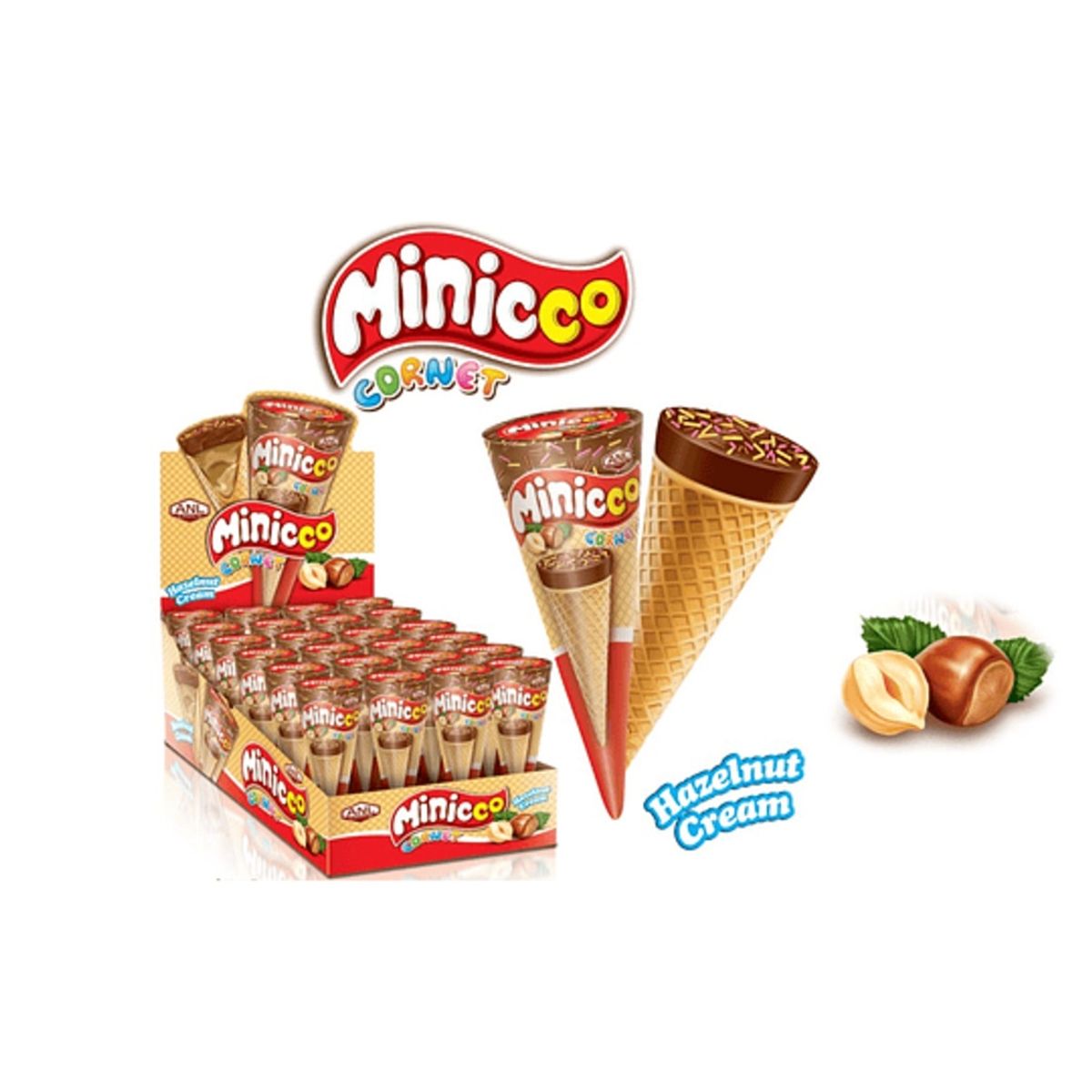 GENERICO - Pack Display 24 Conos Rellenos Crema De Avellana Minicco  GENERICO