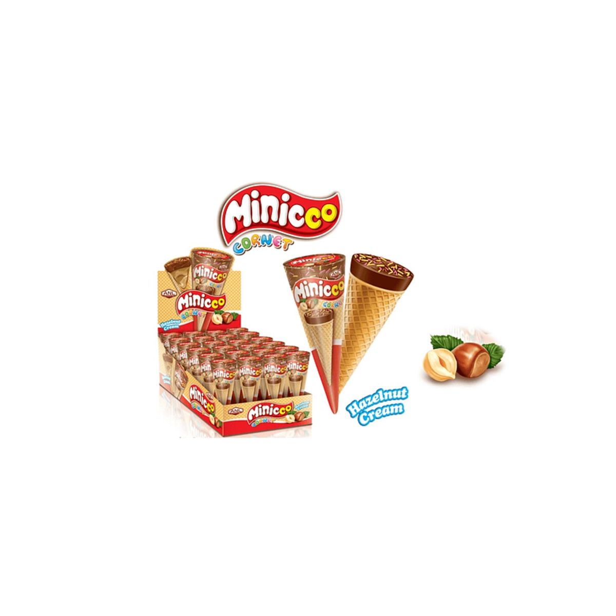 GENERICO - Pack Display 24 Conos Rellenos Crema De Avellana Minicco  GENERICO