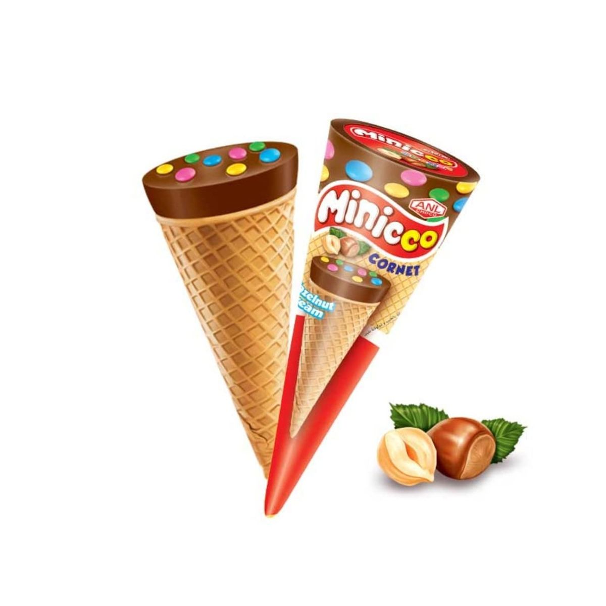 GENERICO - Pack Display 24 Conos Rellenos Crema De Avellana Minicco  GENERICO