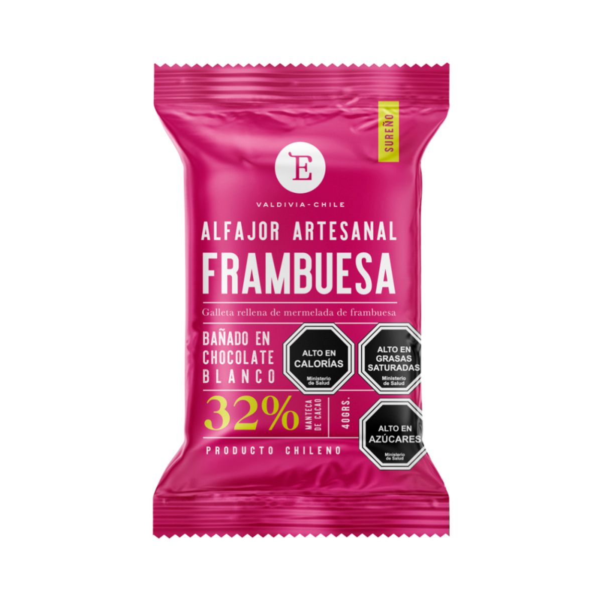 ENTRELAGOS - Alfajor Artesanal Frambuesa Choc Blanco Entrelagos 24x40 gr.