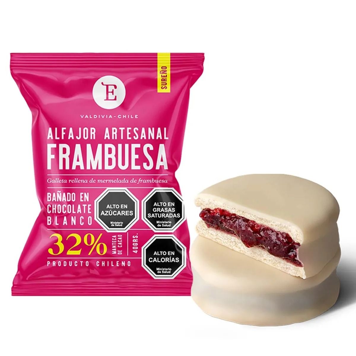 ENTRELAGOS - Alfajor Artesanal Frambuesa Choc Blanco Entrelagos 24x40 gr.