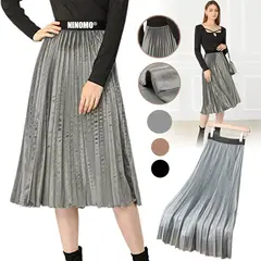 EDWINAYY - Falda Long Adelgazar Cintura Alta Plisada Elegante