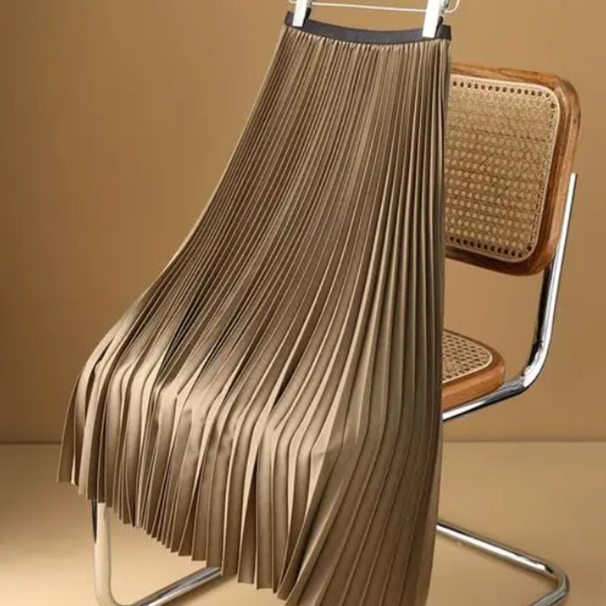 EDWINAYY - Falda Long Adelgazar Cintura Alta Plisada Elegante