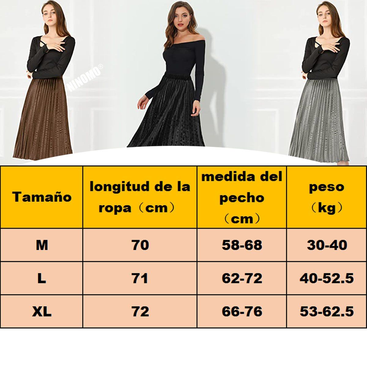EDWINAYY - Falda Long Adelgazar Cintura Alta Plisada Elegante