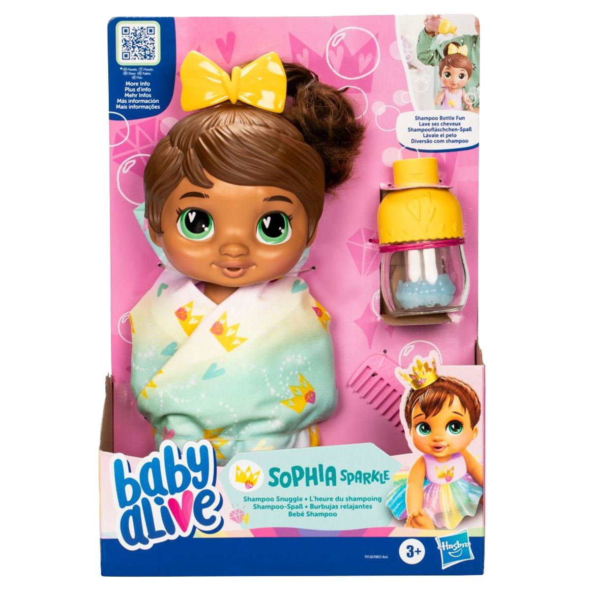 BABY ALIVE - Muñeca Baby Alive Burbujas Relajantes Sophia Sparkle Cabello Castaño