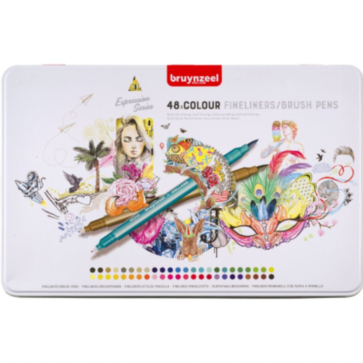 BRUYNZEEL - Marcadores Punta Fina/Pincel Bruynzeel 48 Colores