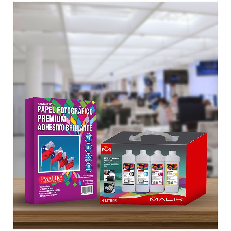 MALIK - Papel Adhesivo 135gm 100 hojas + 4 Litros para Canon G4170