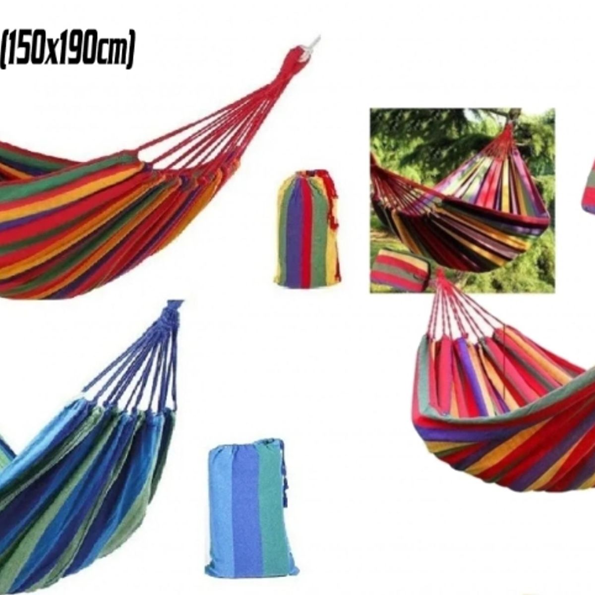 GENERICO - Hamaca 100% Algodón 2 Plaza Colgante (150x190cm) Rojo