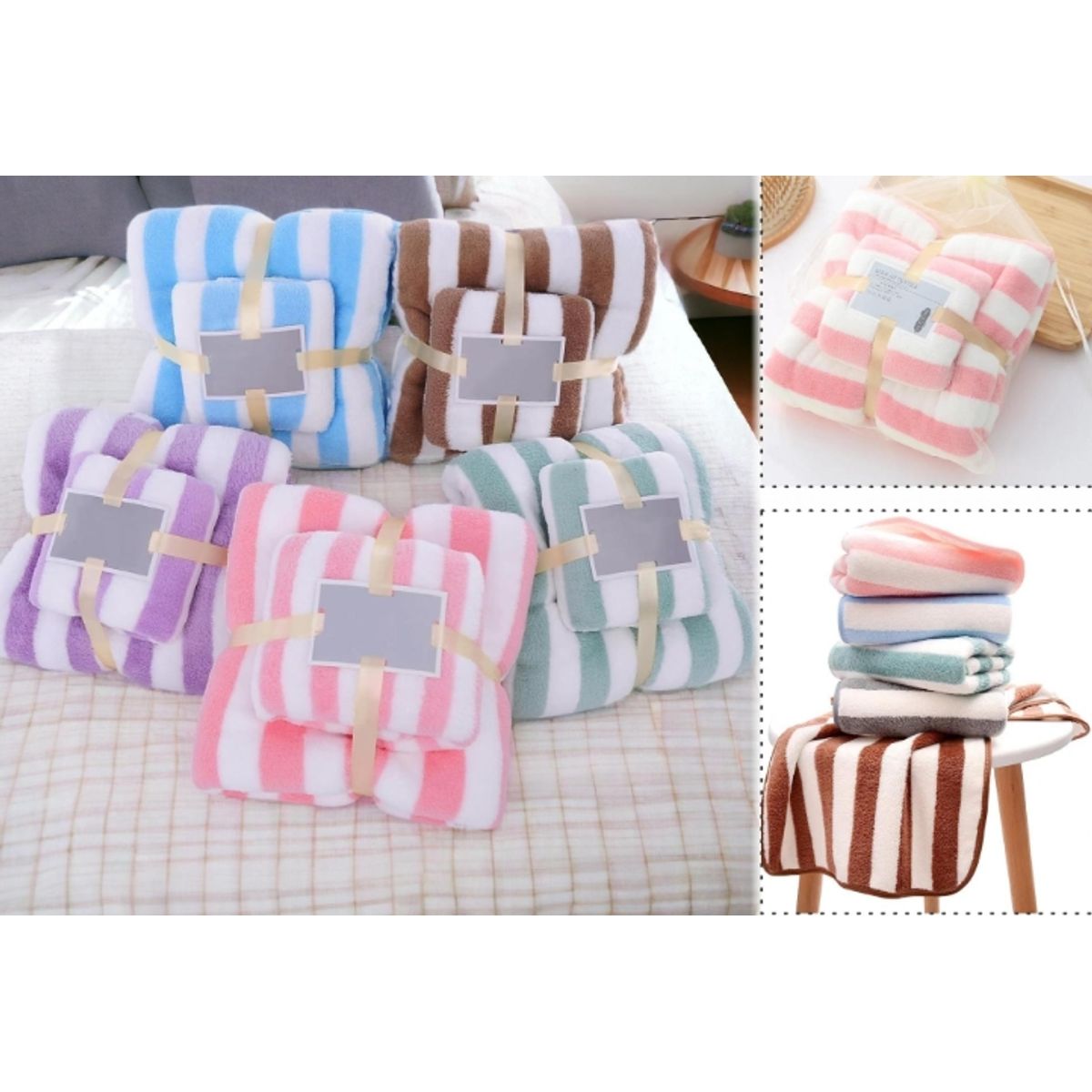 GENERICO - Toalla De Baño 2 Piezas 76 cm x 37 cm / 90 cm x 140 cm Celeste