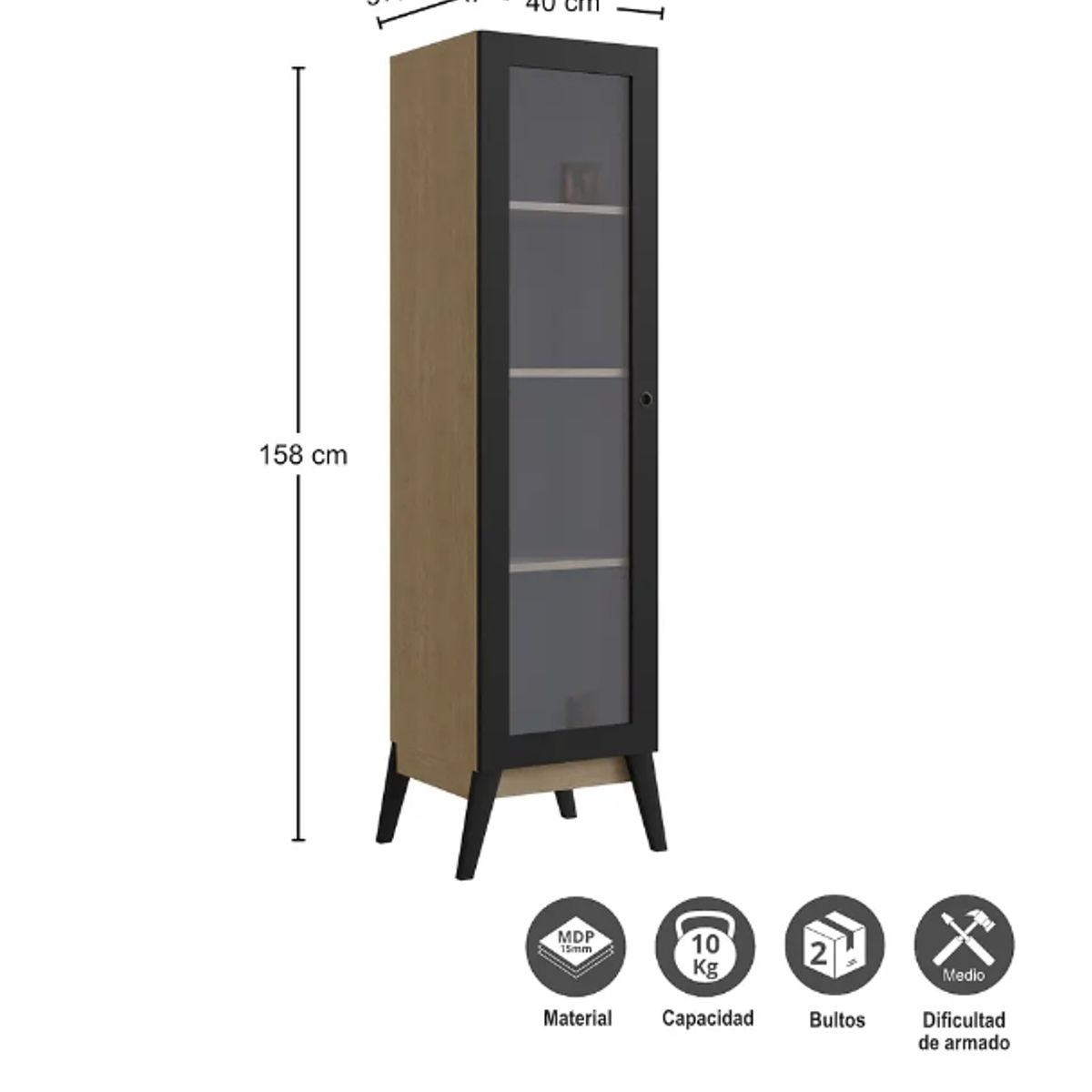 BE DESIGN - VITRINA 1 PUERTA MALTA CAFÉ/NEGRO