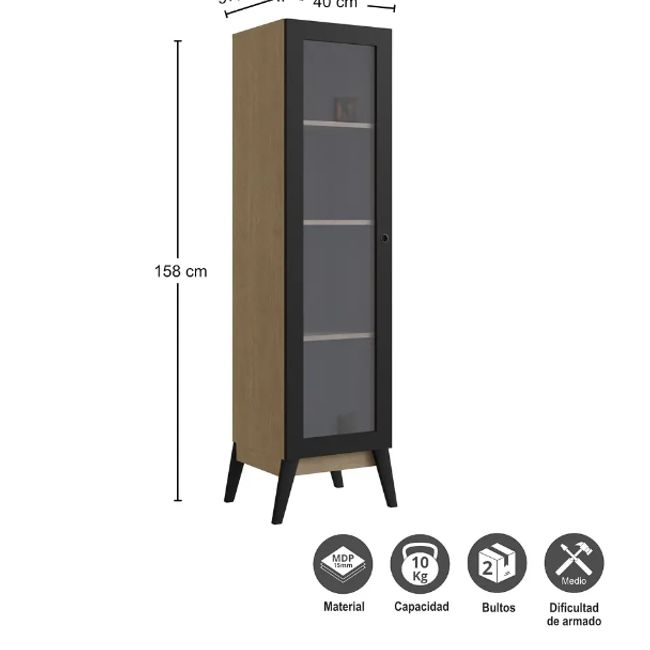 BE DESIGN - VITRINA 1 PUERTA MALTA CAFÉ/NEGRO