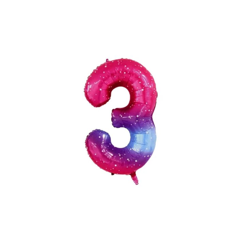 GENERICO - Globo Metalizado Numero "3" Rosa Con Estrellas 40 pulgadas