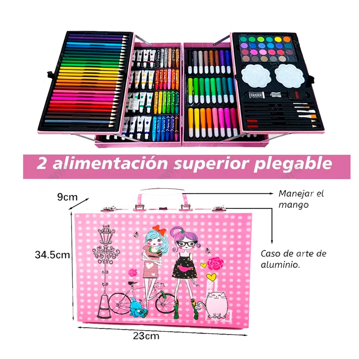 GENERICO - Kit Dibujo 145 Piezas Pintura En Maleta Aluminio escolar