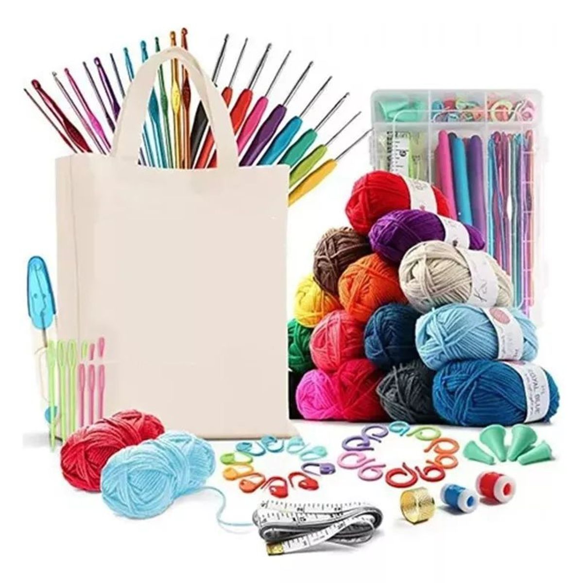 KUANGYE - Set De Crochet Colección 58 Accesorios, 15 Ovillos Y Totebag