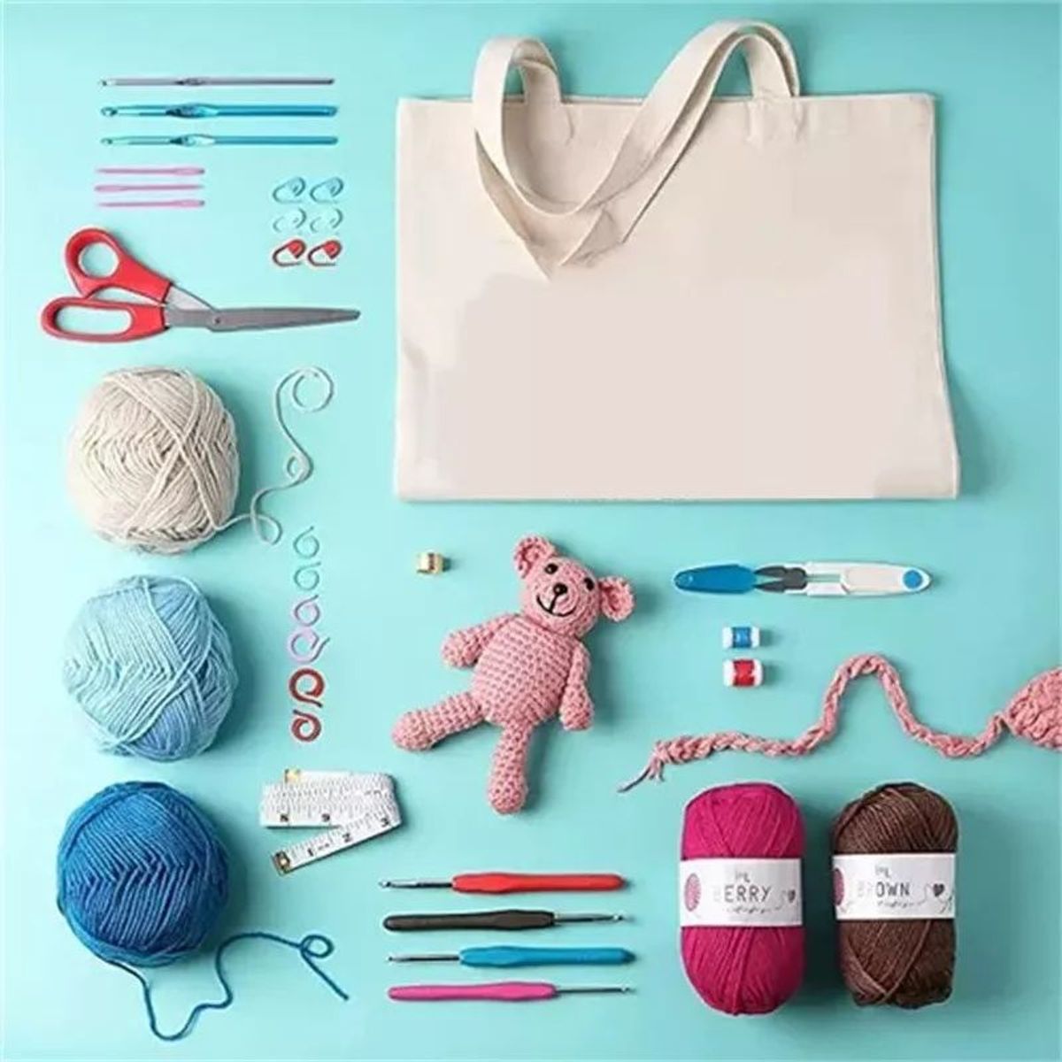 KUANGYE - Set De Crochet Colección 58 Accesorios, 15 Ovillos Y Totebag