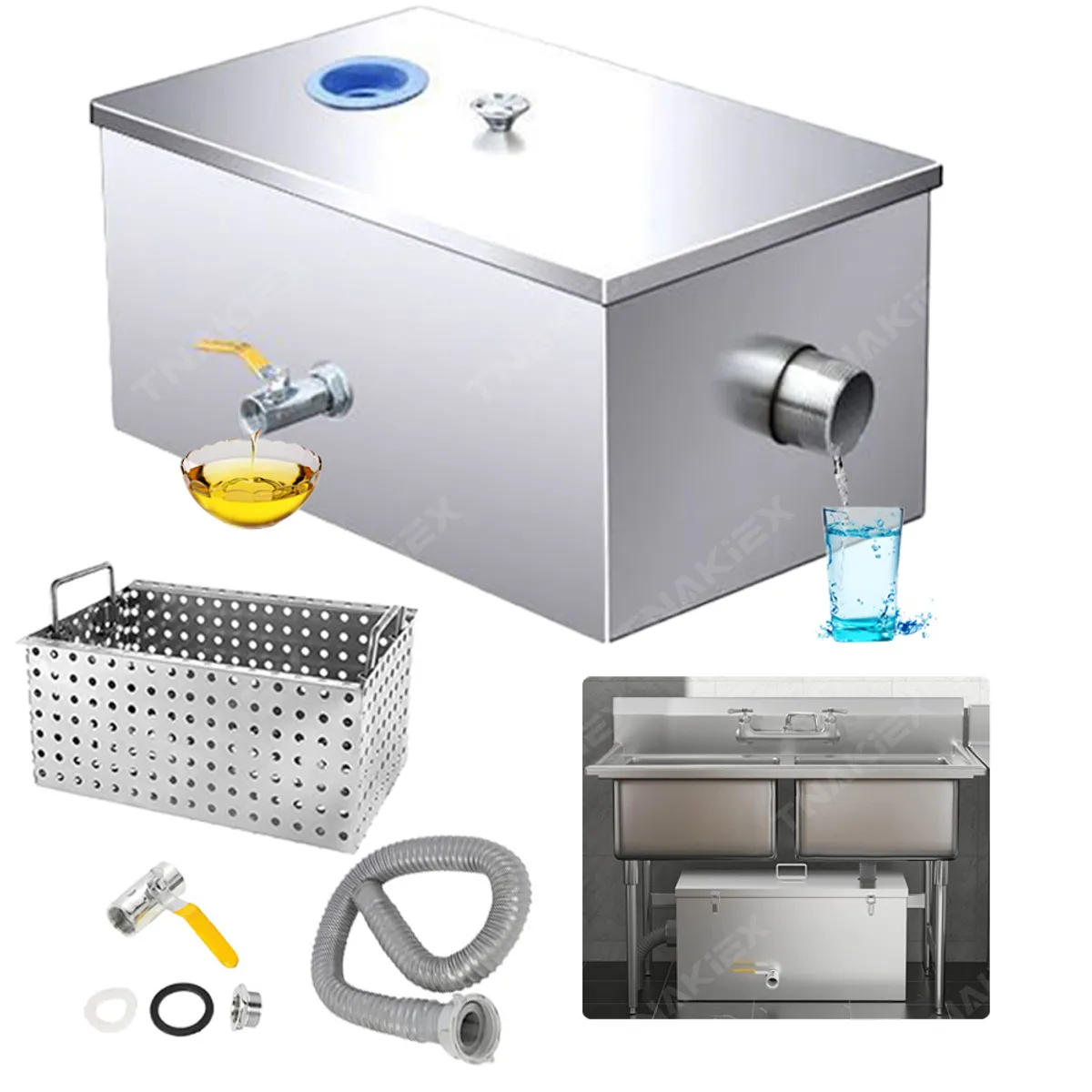 TNAKIEX - 500*250*250mm 100 Acero Inoxidable 40lts Trampa De Grasa