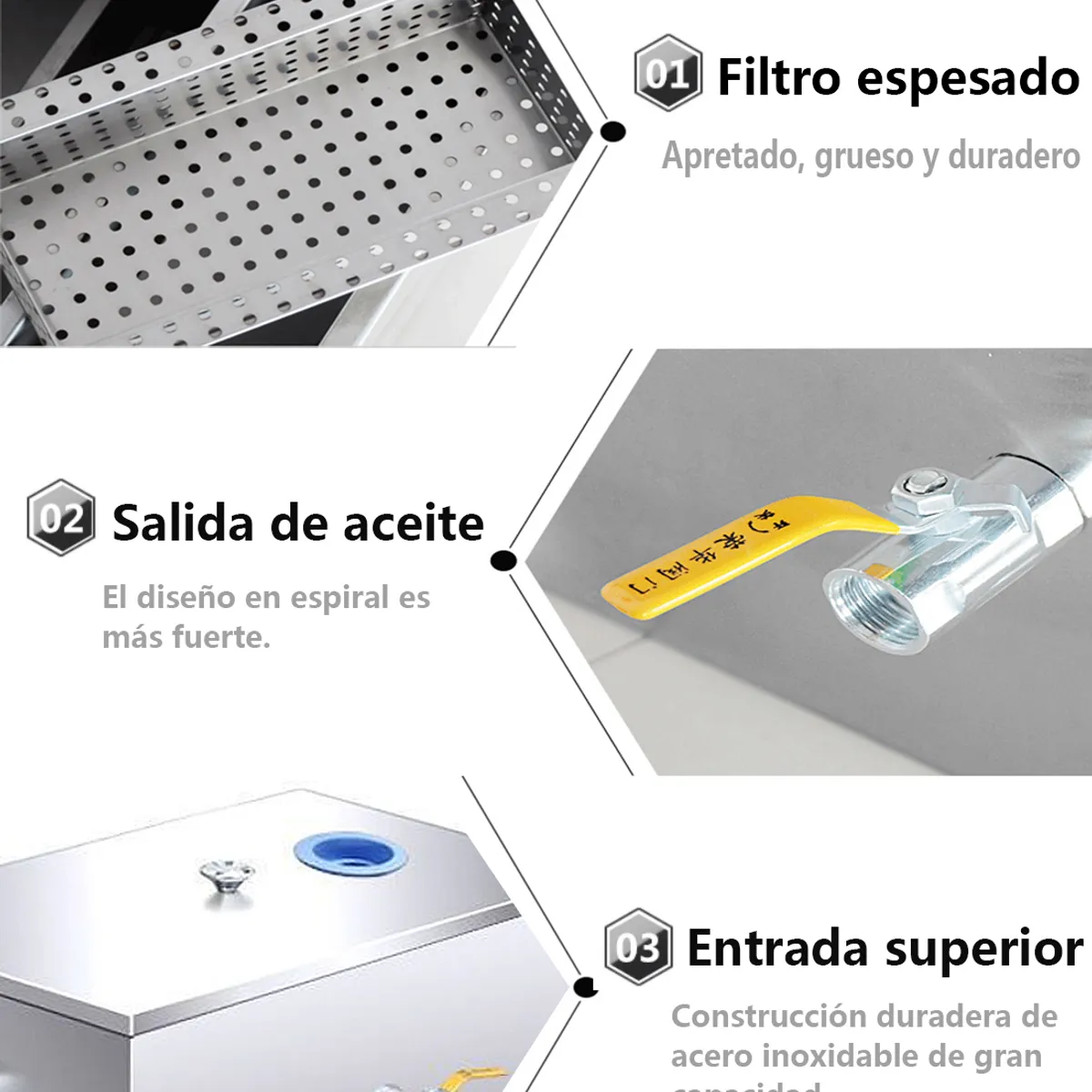 TNAKIEX - 500*250*250mm 100 Acero Inoxidable 40lts Trampa De Grasa