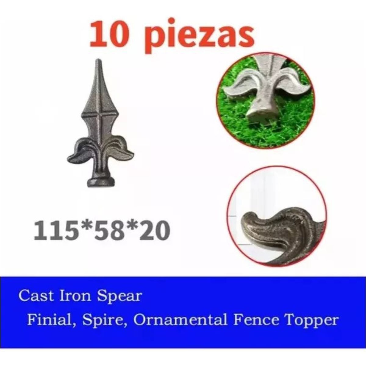 KUANGYE - Punta De Lanza Fierro Reja 10 Unidades. 1,2x11cm