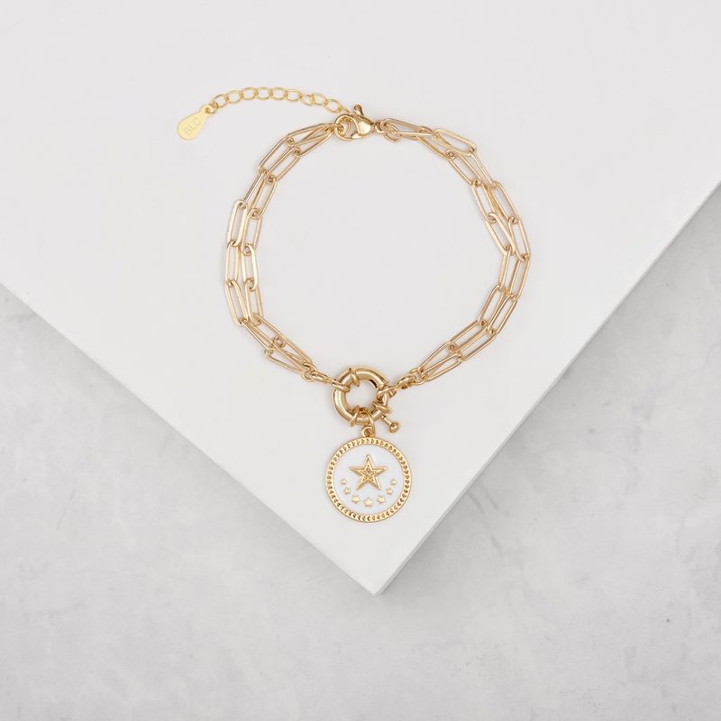 BY LAS CAYETANAS - Pulsera doble eslabón rectangular con Estrella blanca