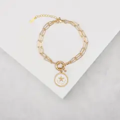 BY LAS CAYETANAS - Pulsera doble eslabón rectangular con Estrella blanca