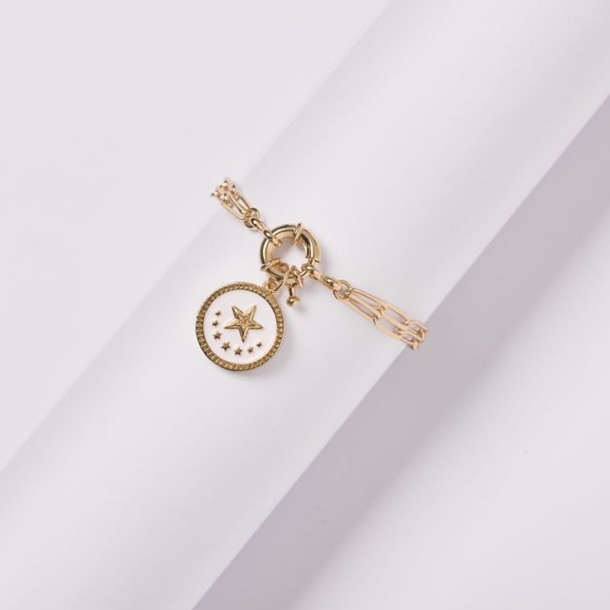 BY LAS CAYETANAS - Pulsera doble eslabón rectangular con Estrella blanca