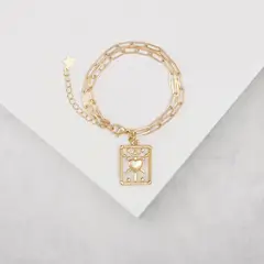 BY LAS CAYETANAS - Pulsera doble eslabón rectangular con Corazón detente