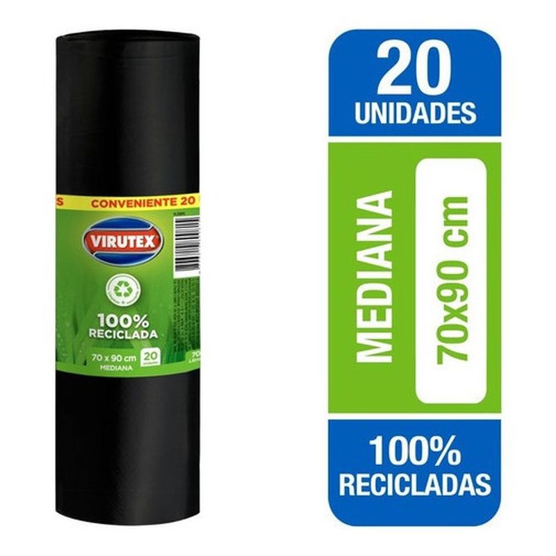 VIRUTEX - Bolsa Para Basura 70x90cm, 100% Recicladas 20 Un
