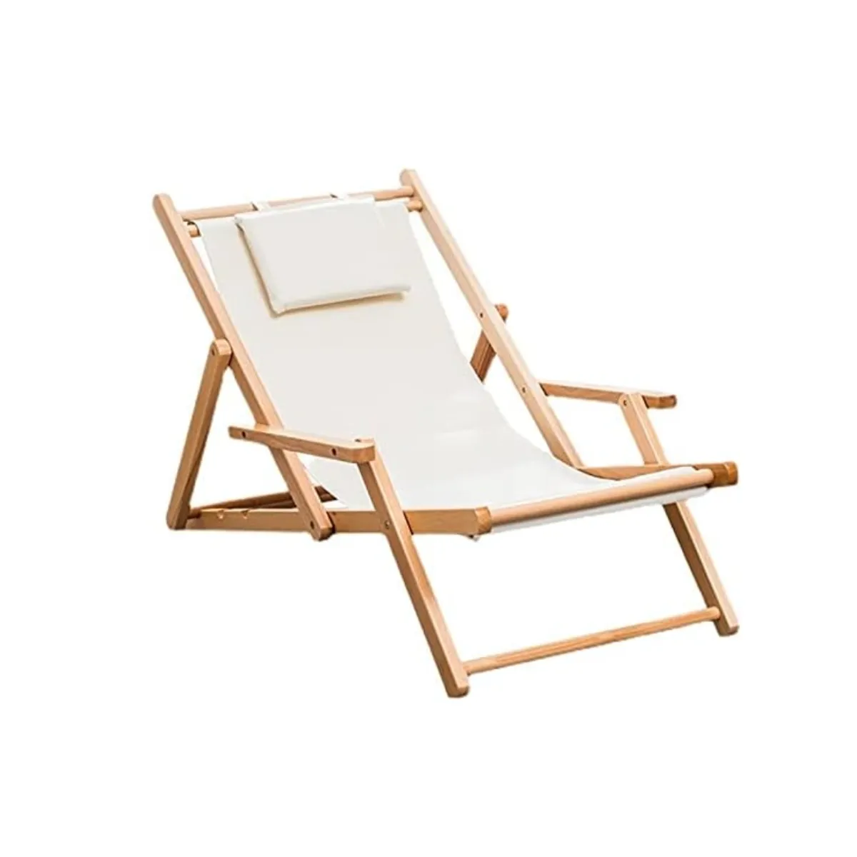 CRUSEC - Silla De Playa Reposera Plegable De Lona Y Madera Exteriores Blanco