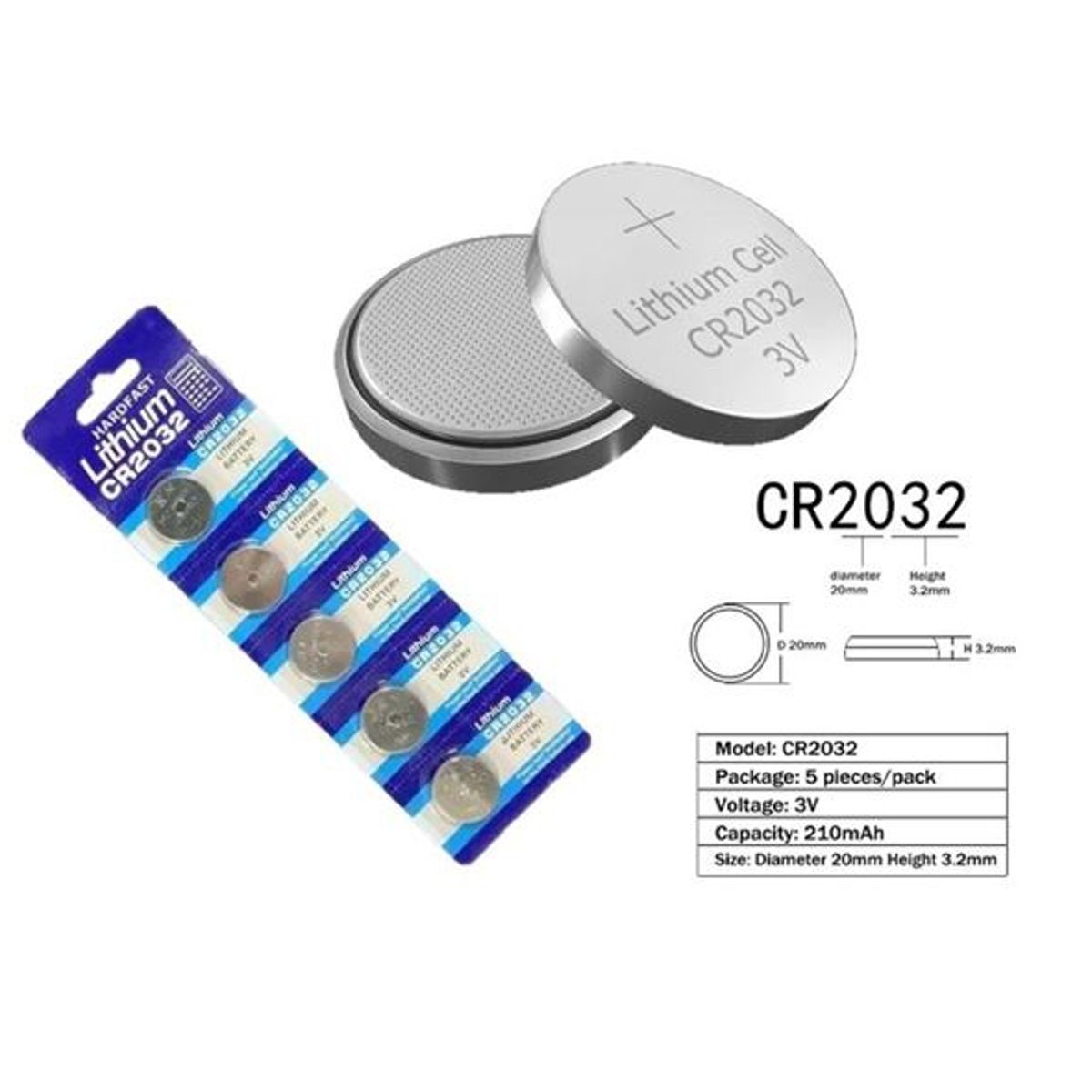 GENERICO - Pack 5 Pila Botón Litio Cr2032 3v Batería 220 Mah