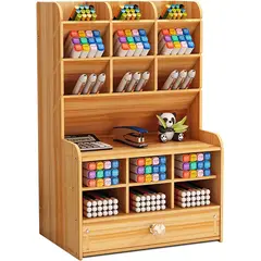 GENERICO - Organizador Escritorio Madera Con Cajon Portalápices Oficina