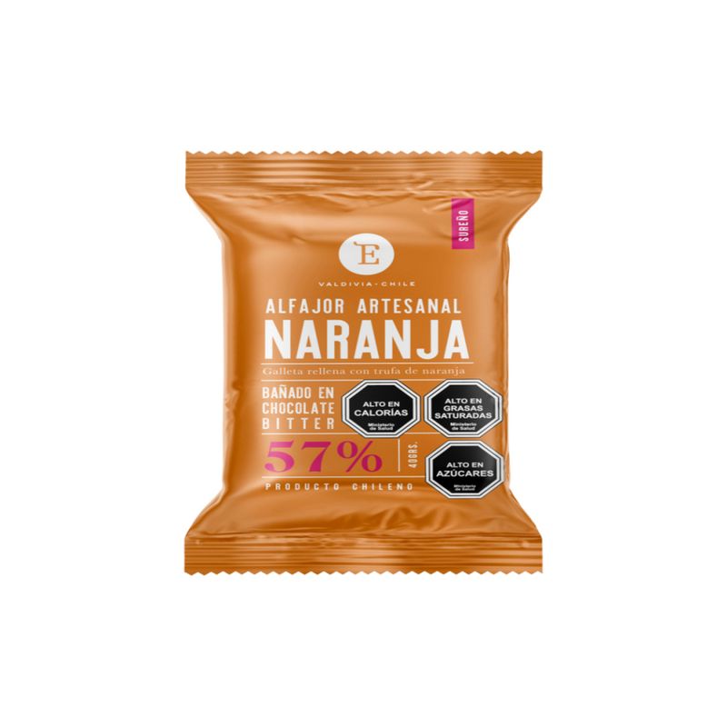 ENTRELAGOS - Alfajor artesanal Naranja Bitter Entrelagos 24x40 gr.
