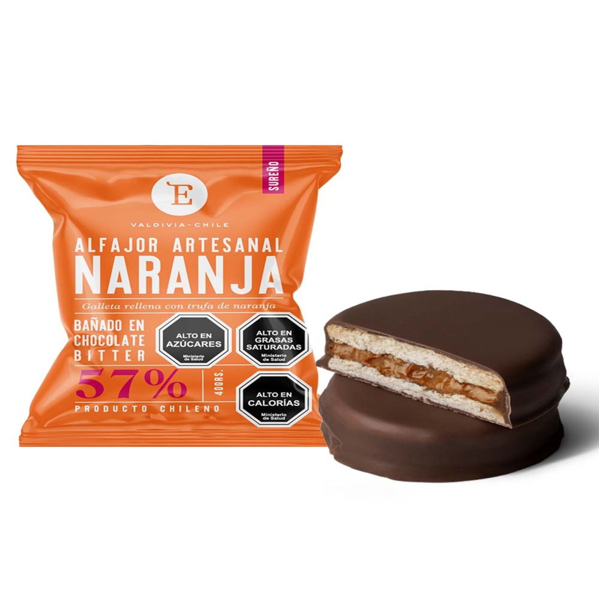 ENTRELAGOS - Alfajor artesanal Naranja Bitter Entrelagos 24x40 gr.
