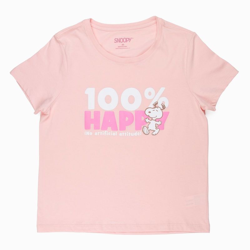 SNOOPY - Polera Mujer 100% Happy Rosa Snoopy