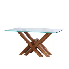 LATAM HOME - Mesa Comedor Mérida Rectangular Base Madera y Cubierta Vidrio