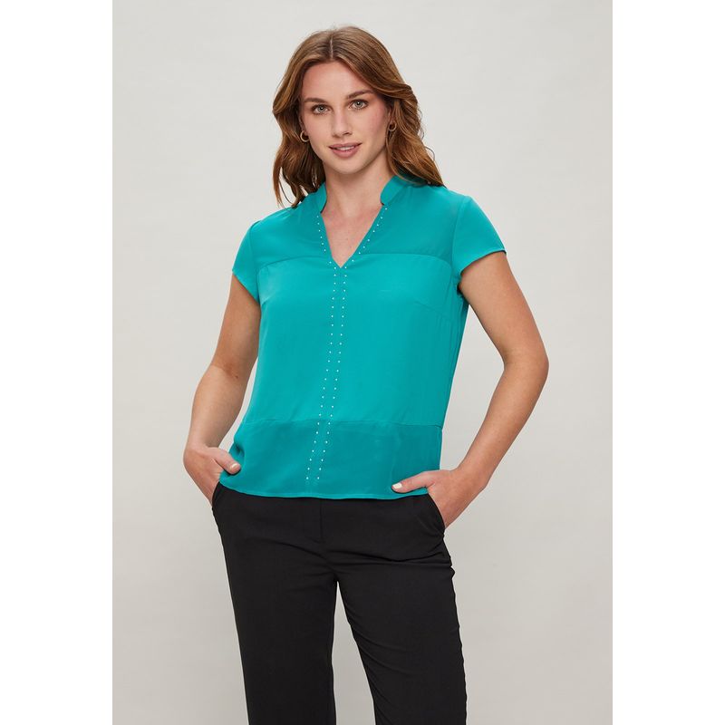 ASH - Blusa Manga Corta Turquesa Mujer Ash