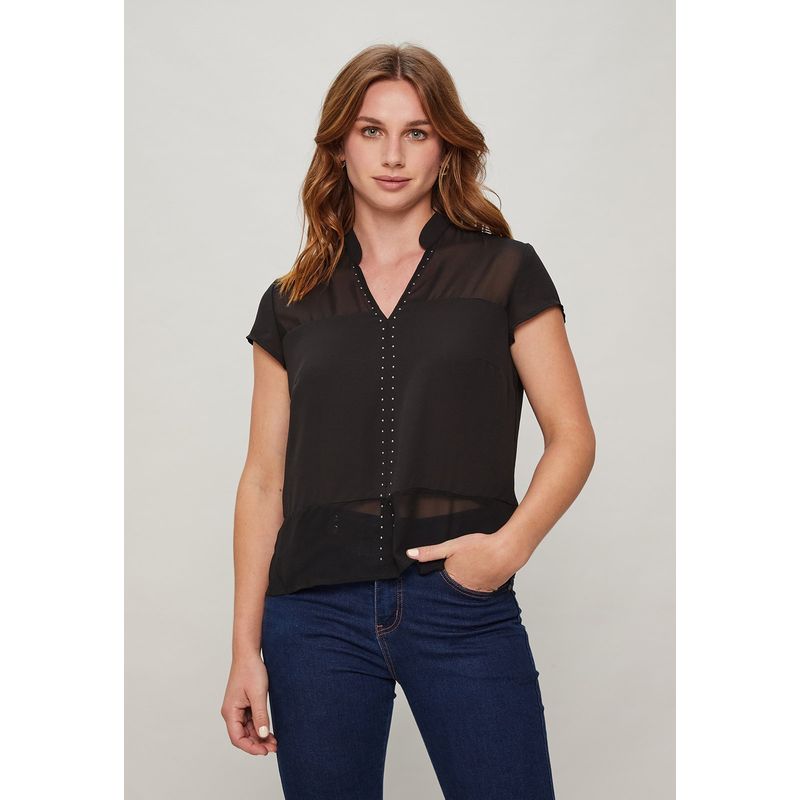 ASH - Blusa Manga Corta Negro Mujer Ash