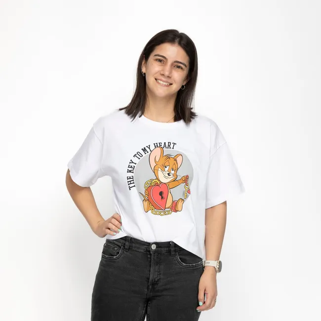 HANNA BARBERA - Polera Manga Corta Mujer Jerry Blanco Tom y Jerry