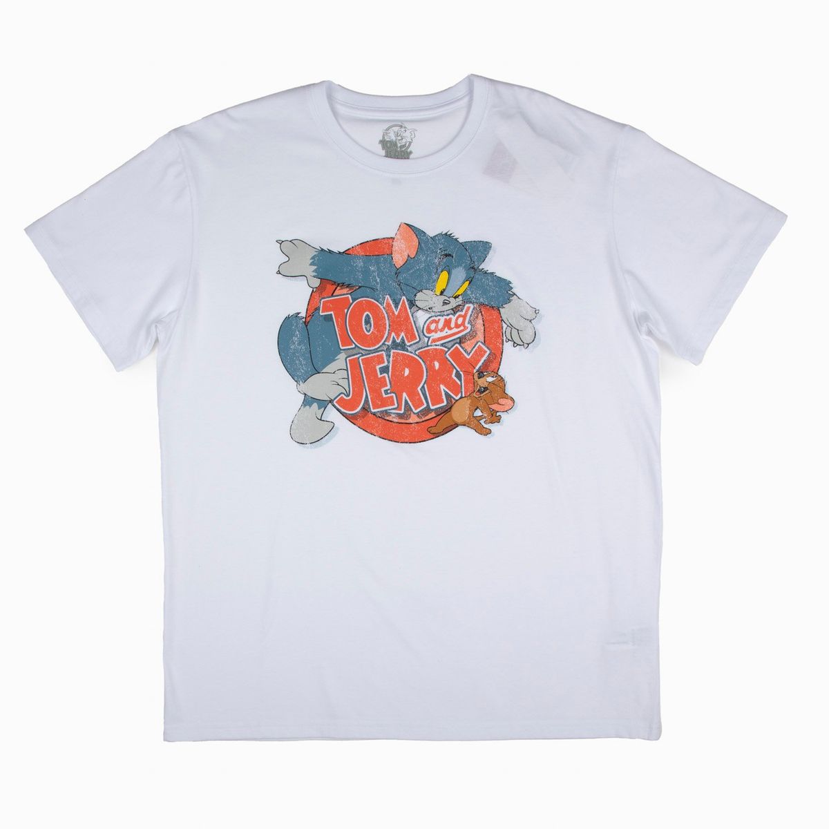HANNA BARBERA - Polera Manga Corta Hombre Tom Blanco Tom y Jerry