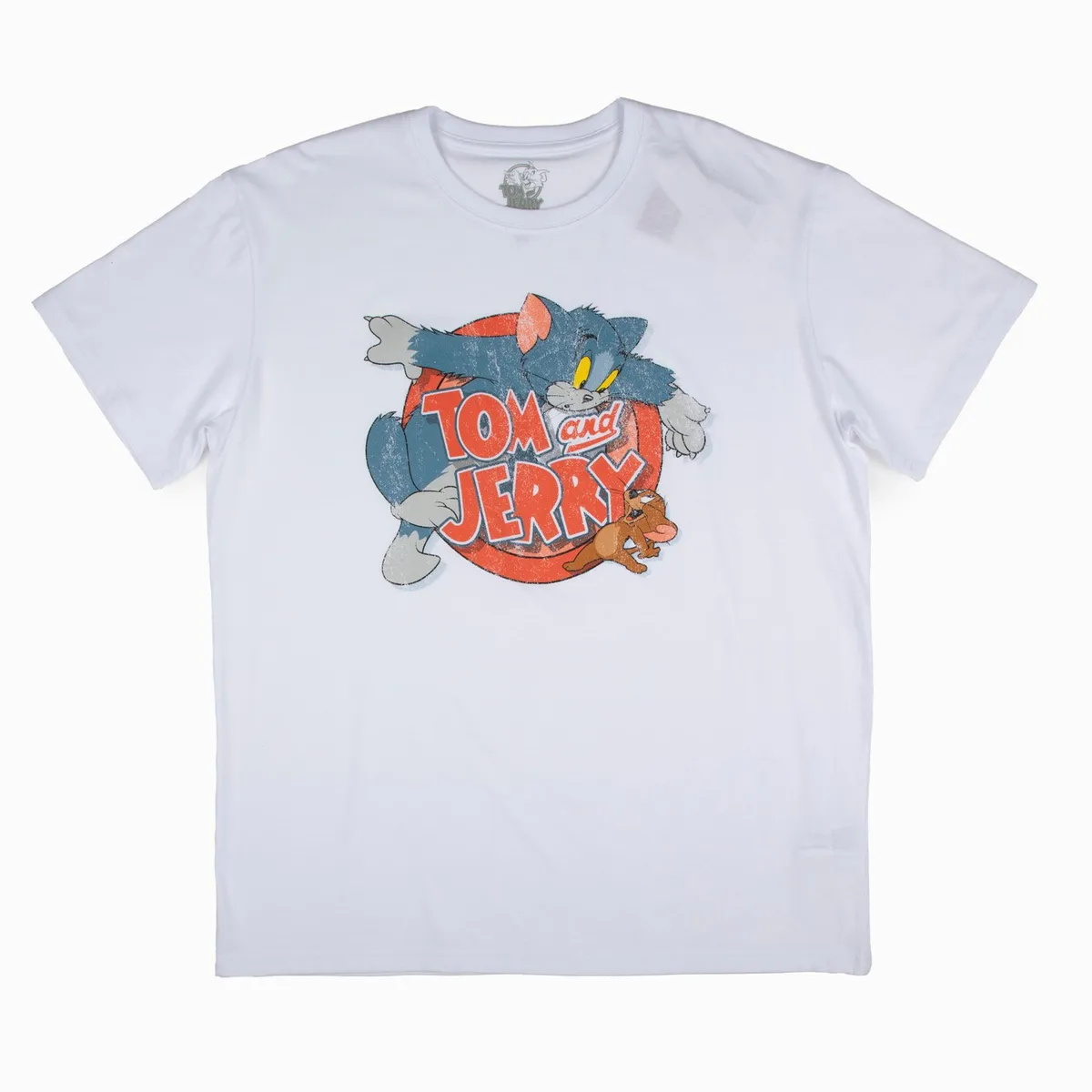 HANNA BARBERA - Polera Manga Corta Hombre Tom Blanco Tom y Jerry