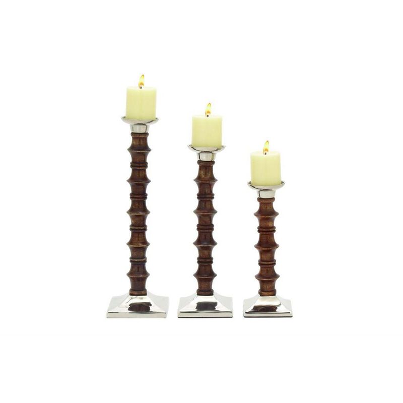 GENERICO - SET 3 CANDELABROS MADERA MARRON