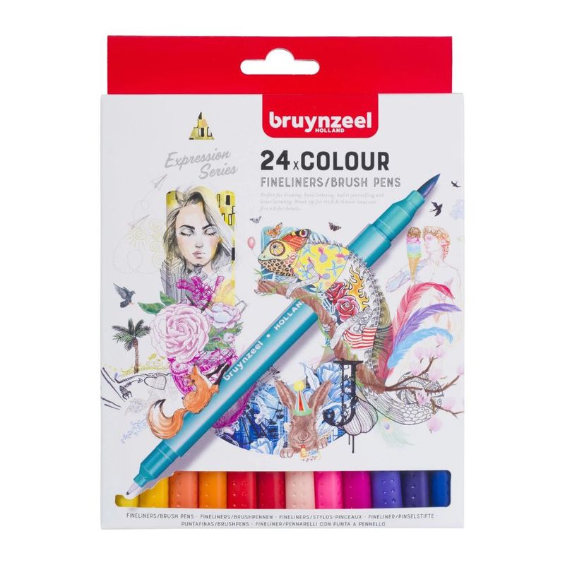 BRUYNZEEL - Marcadores Punta Fina/Pincel Bruynzeel 24 Colores