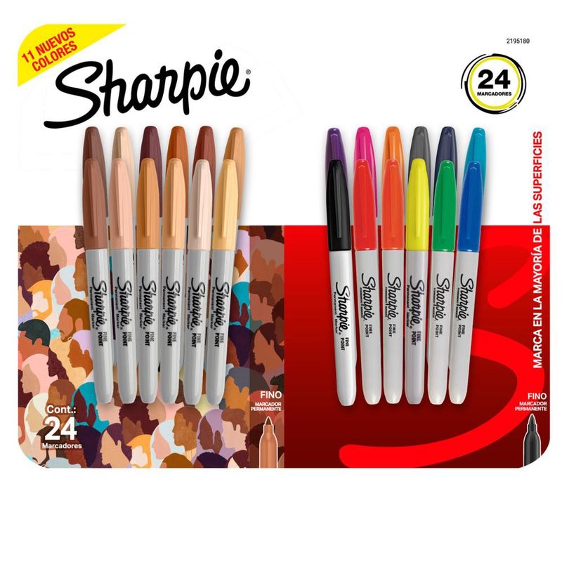 SHARPIE - Set 24 Marcadores Sharpie Punta Fina Colores Basicos/Tierra