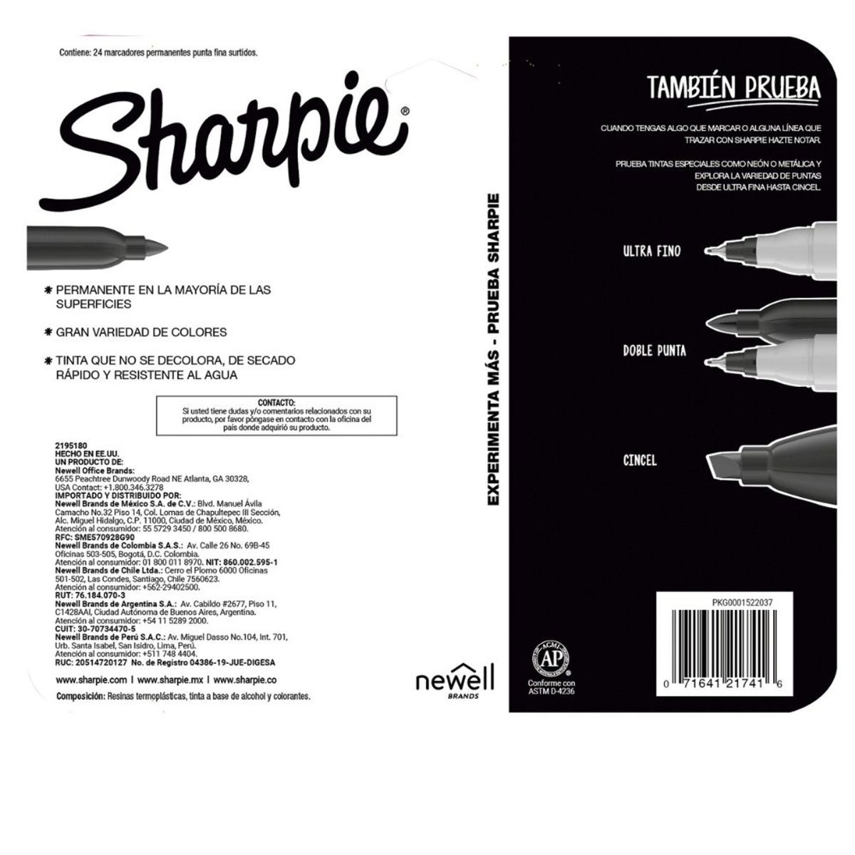 SHARPIE - Set 24 Marcadores Sharpie Punta Fina Colores Basicos/Tierra