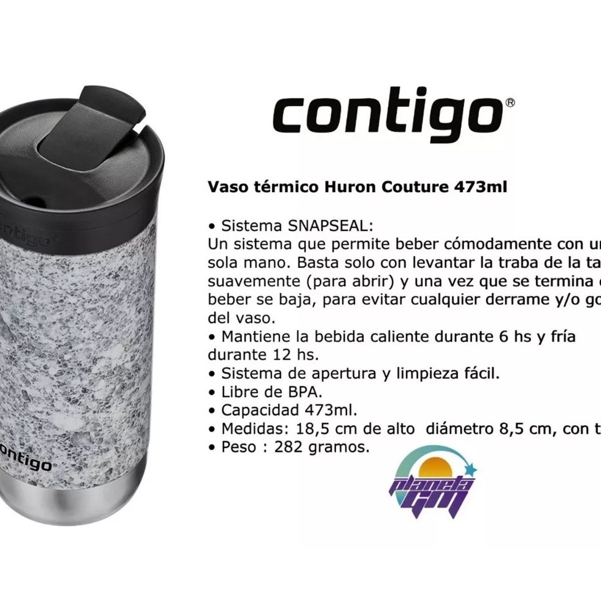 CONTIGO - Vaso Contigo ® Mug Huron Sake Vaso Térmico 473 Ml Gris 16 Oz