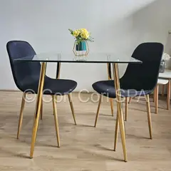 GENERICO - Juego de Comedor Mesa Cuadrada Gold 80x80cms + 2 Sillas Scoop Negro